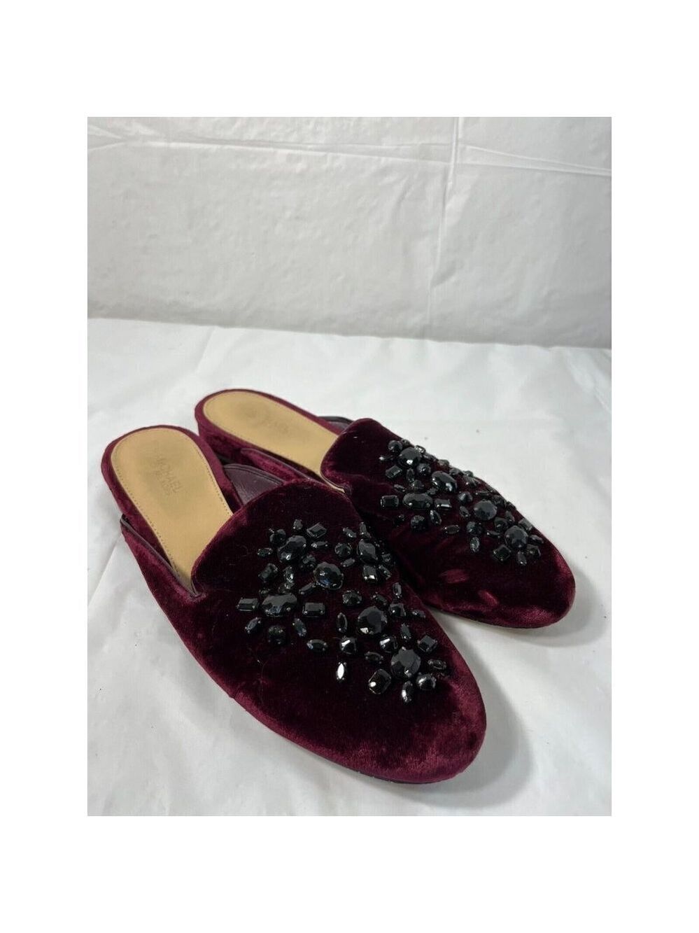 Michael Kors Womens 7.5 Shoes Edie Embellished Velvet Slide Slip-Ons Burgundy - Picture 14 of 14